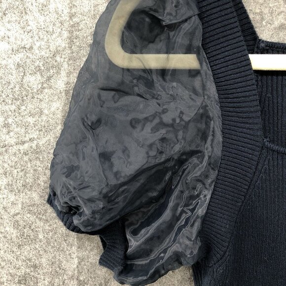 French Connection Ribbed Puff Sleeve Square Neck Top Womens XS Navy Blue Sweater - Picture 5 of 10